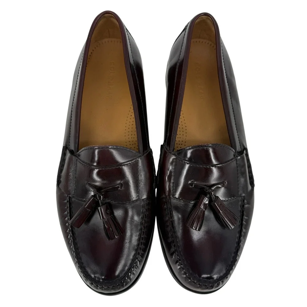 Cole Haan Mens size 10.5 3E Wide Pinch Tassel Loafers Burgundy Leather Slip On